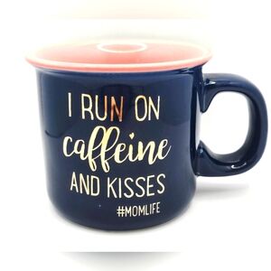 I run on caffeine and kisses #momlife coffee mug‎ new blue, pink, gold